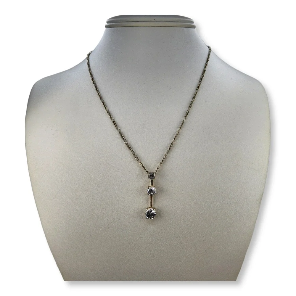 Unbranded Necklace Sterling Silver 925 18in Silver CZ Three Stone Drop Pendant